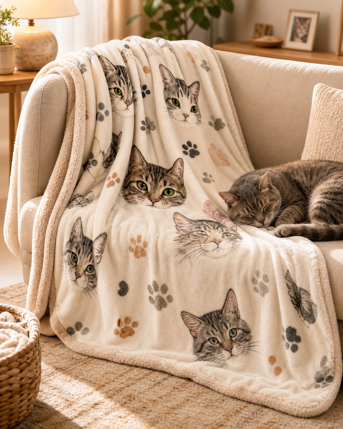 Cat memorial blanket with personalized photo